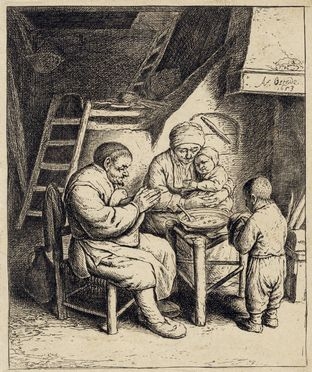  Adriaen (van) Ostade  (Haarlem,, 1610 - ivi, 1685) : Benedicite.  - Auction Graphics & Books - Libreria Antiquaria Gonnelli - Casa d'Aste - Gonnelli Casa d'Aste