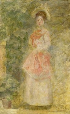  Emilio Gola  (Milano, 1851 - Milano, 1923) : Figura femminile con cappellino.  - Auction Graphics & Books - Libreria Antiquaria Gonnelli - Casa d'Aste - Gonnelli Casa d'Aste