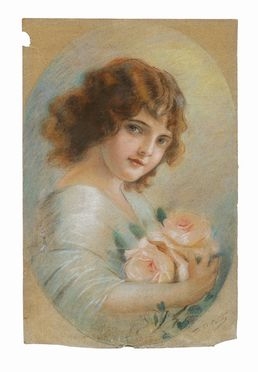  Tito Conti  (Firenze, 1842 - 1924) : Fanciulla con rose.  - Asta Grafica & Libri - Libreria Antiquaria Gonnelli - Casa d'Aste - Gonnelli Casa d'Aste