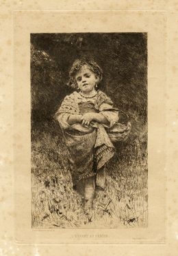  Francesco Paolo Michetti  (Tocco da Casauria, 1851 - Francavilla al mare, 1929) : L'enfant au panier.  - Auction Graphics & Books - Libreria Antiquaria Gonnelli - Casa d'Aste - Gonnelli Casa d'Aste