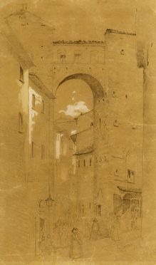  Giuseppe Moricci  (Firenze, 1806 - 1879) [attribuito a] : Scorcio fiorentino.  - Auction Graphics & Books - Libreria Antiquaria Gonnelli - Casa d'Aste - Gonnelli Casa d'Aste