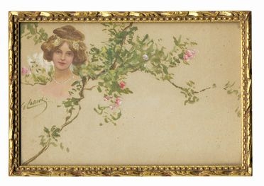  Giuseppe Cassioli  (Firenze, 1865 - 1942) : Testa femminile liberty e ramo di rose.  - Asta Grafica & Libri - Libreria Antiquaria Gonnelli - Casa d'Aste - Gonnelli Casa d'Aste