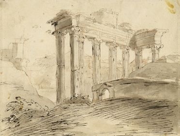  Luigi Vanvitelli  (Napoli, 1700 - Caserta, 1773) : Paesaggio con rudere.  - Auction Graphics & Books - Libreria Antiquaria Gonnelli - Casa d'Aste - Gonnelli Casa d'Aste