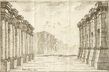  Ferdinando Galli Bibiena  (Bologna, 1657 - 1743) : Palazzo pretoriano e prigioni sul Tevere.  - Auction Graphics & Books - Libreria Antiquaria Gonnelli - Casa d'Aste - Gonnelli Casa d'Aste