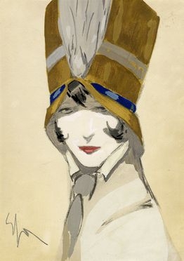  Enrico Sacchetti  (Roma, 1877 - Firenze, 1969) : Donna con cravatta e cappello piumato.  - Asta Grafica & Libri - Libreria Antiquaria Gonnelli - Casa d'Aste - Gonnelli Casa d'Aste