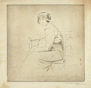  Emilio Mazzoni Zarini  (Firenze, 1869 - 1949) : Ritratto di donna seduta.  - Auction Graphics & Books - Libreria Antiquaria Gonnelli - Casa d'Aste - Gonnelli Casa d'Aste
