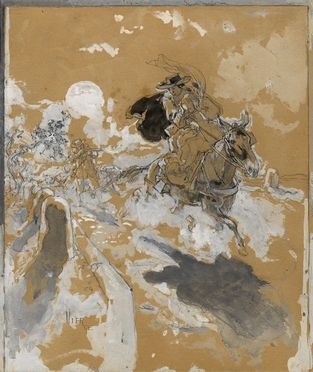  Daniel Vierge  (Madrid, 1851 - Boulogne-sur-Seine, 1904) : Inseguimento con cavalli.  - Asta Grafica & Libri - Libreria Antiquaria Gonnelli - Casa d'Aste - Gonnelli Casa d'Aste