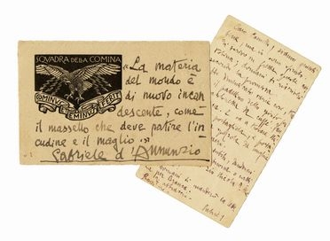  D'Annunzio Gabriele : 2 signed autograph postcards.  - Auction Graphics & Books - Libreria Antiquaria Gonnelli - Casa d'Aste - Gonnelli Casa d'Aste
