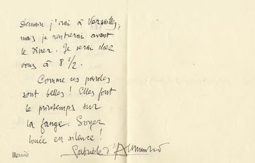  D'Annunzio Gabriele : Signed autograph letter sent to a friend.  - Auction Graphics & Books - Libreria Antiquaria Gonnelli - Casa d'Aste - Gonnelli Casa d'Aste
