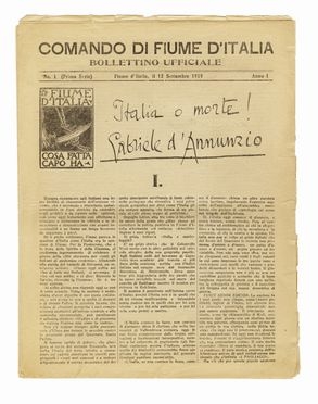  D'Annunzio Gabriele : Fiume command of Italy. Official bullettin.  - Auction Graphics & Books - Libreria Antiquaria Gonnelli - Casa d'Aste - Gonnelli Casa d'Aste