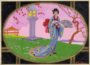  V. Zecchin : Fanciulla giapponese.  - Asta Grafica & Libri - Libreria Antiquaria Gonnelli - Casa d'Aste - Gonnelli Casa d'Aste