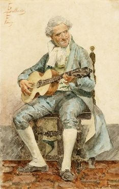  Ernesto Bellandi  (Firenze, 1842 - Sesto Fiorentino, 1916) : Suonatore di chitarra in costume settecentesco.  - Auction Graphics & Books - Libreria Antiquaria Gonnelli - Casa d'Aste - Gonnelli Casa d'Aste