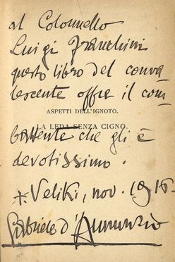  D'Annunzio Gabriele : Dedica autografa su libro.  - Auction Graphics & Books - Libreria Antiquaria Gonnelli - Casa d'Aste - Gonnelli Casa d'Aste