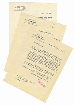 Mondadori Arnoldo : 3 typed letters with autograph signatures sent to Senator Gaetano Cosentino.  - Auction Graphics & Books - Libreria Antiquaria Gonnelli - Casa d'Aste - Gonnelli Casa d'Aste
