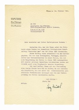  Sauckel Fritz : Typewritten letter with autograph signature addressed to Martin Bormann.  - Auction Graphics & Books - Libreria Antiquaria Gonnelli - Casa d'Aste - Gonnelli Casa d'Aste