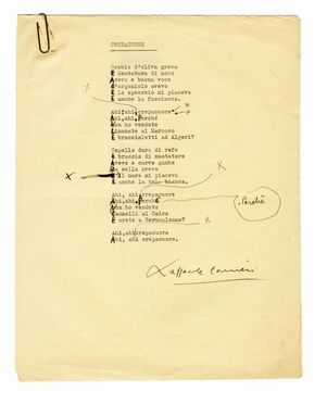  Carrieri Raffaele : 3 composizioni poetiche dattiloscritte con correzioni e firme autografe.  - Asta Grafica & Libri - Libreria Antiquaria Gonnelli - Casa d'Aste - Gonnelli Casa d'Aste
