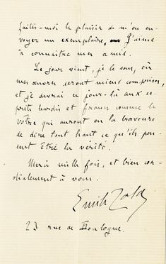  Zola mile : Lettera autografa firmata inviata al giornalista Hans Barth, Berlino.  - Asta Grafica & Libri - Libreria Antiquaria Gonnelli - Casa d'Aste - Gonnelli Casa d'Aste