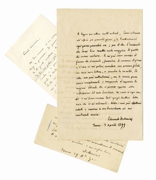  De Amicis Edmondo : 3 lettere e 1 cartolina autografe firmate.  - Asta Grafica & Libri - Libreria Antiquaria Gonnelli - Casa d'Aste - Gonnelli Casa d'Aste