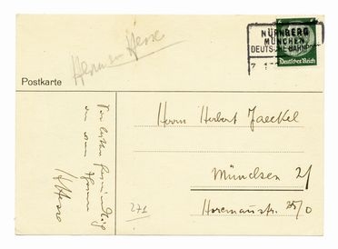 Hesse Hermann : Cartolina autografa firmata inviata a Herbert Jaeckel, Monaco.  - Asta Grafica & Libri - Libreria Antiquaria Gonnelli - Casa d'Aste - Gonnelli Casa d'Aste