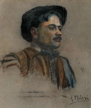  Alessandro Milesi  (Venezia, 1856 - Venezia, 1945) : Ritratto maschile.  - Auction Graphics & Books - Libreria Antiquaria Gonnelli - Casa d'Aste - Gonnelli Casa d'Aste