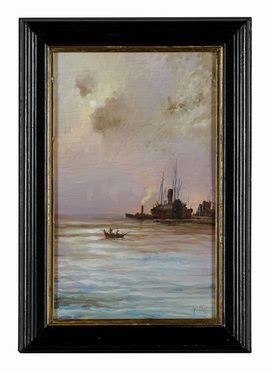  Guido Ricci  (Casorate Primo, 1836 - Gurone, 1897) : La marina con porto.  - Auction Graphics & Books - Libreria Antiquaria Gonnelli - Casa d'Aste - Gonnelli Casa d'Aste