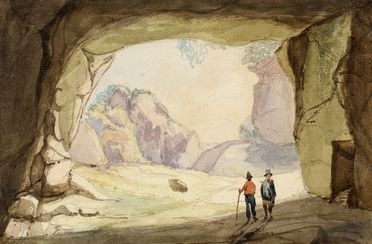  Giacinto Gigante  (Napoli, 1804 - Napoli, 1876) [attribuito a] : Due personaggi in una grotta (Capri?).  - Auction Graphics & Books - Libreria Antiquaria Gonnelli - Casa d'Aste - Gonnelli Casa d'Aste