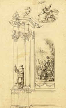  Johann Jacob Schbler  (Norimberga, 1689 - 1741) : Progetto per altare con San Pietro e Battesimo di Cristo.  - Asta Grafica & Libri - Libreria Antiquaria Gonnelli - Casa d'Aste - Gonnelli Casa d'Aste