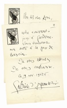  D'Annunzio Gabriele : Lettera autografa firmata.  - Auction Graphics & Books - Libreria Antiquaria Gonnelli - Casa d'Aste - Gonnelli Casa d'Aste