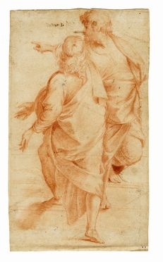  Anonimo del XVI secolo : Due personaggi su scalinata.  - Asta Grafica & Libri - Libreria Antiquaria Gonnelli - Casa d'Aste - Gonnelli Casa d'Aste