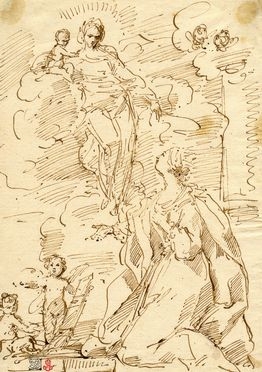  Pompeo Ghitti  (Marone (Brescia), 1631 - Brescia, 1704) : La Vergine e il Bambino appaiono a Santa Caterina d'Alessandria.  - Auction Graphics & Books - Libreria Antiquaria Gonnelli - Casa d'Aste - Gonnelli Casa d'Aste