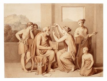  Johannes Riepenhausen  (Gttingen, 1787 - Roma, 1860) : Socrate impara a suonare la lira.  - Auction Graphics & Books - Libreria Antiquaria Gonnelli - Casa d'Aste - Gonnelli Casa d'Aste