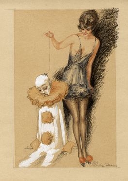  Philipp Zehbe (attivo tra il XIX e il XX secolo) : Figura femminile e maschera.  - Asta Grafica & Libri - Libreria Antiquaria Gonnelli - Casa d'Aste - Gonnelli Casa d'Aste