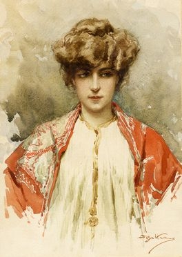  Achille Beltrame  (Arzignano, 1871 - Milano, 1945) : Ritratto femminile.  - Auction Graphics & Books - Libreria Antiquaria Gonnelli - Casa d'Aste - Gonnelli Casa d'Aste