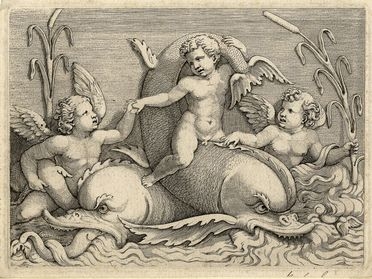  Adamo Scultori  (Mantova,  - Roma, 1587) : Tre amorini su delfini.  - Asta Grafica & Libri - Libreria Antiquaria Gonnelli - Casa d'Aste - Gonnelli Casa d'Aste