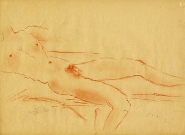 Filippo De Pisis  (Ferrara, 1896 - Brugherio, 1956) : Nudo maschile sdraiato.  - Auction Graphics & Books - Libreria Antiquaria Gonnelli - Casa d'Aste - Gonnelli Casa d'Aste