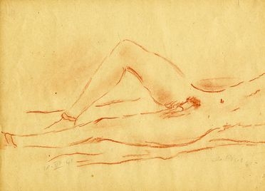  Filippo De Pisis  (Ferrara, 1896 - Brugherio, 1956) : Nudo maschile sdraiato.  - Auction Graphics & Books - Libreria Antiquaria Gonnelli - Casa d'Aste - Gonnelli Casa d'Aste