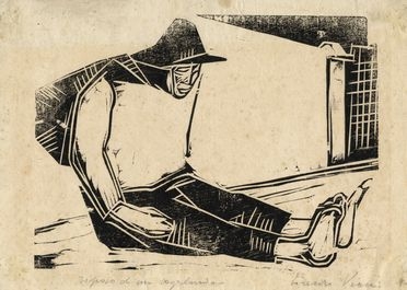  Lorenzo Viani  (Viareggio, 1882 - Ostia, 1936) : Riposo di un vagabondo.  - Asta Grafica & Libri - Libreria Antiquaria Gonnelli - Casa d'Aste - Gonnelli Casa d'Aste