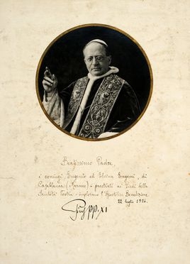  Pius [papa XI] : Fotografia su cartoncino con firma autografa.  - Asta Grafica & Libri - Libreria Antiquaria Gonnelli - Casa d'Aste - Gonnelli Casa d'Aste