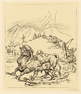  Alfred Kubin  (Leitmeritz, 1877 - Zwickledt, 1959) : Stier auf der Alm.  - Auction Graphics & Books - Libreria Antiquaria Gonnelli - Casa d'Aste - Gonnelli Casa d'Aste
