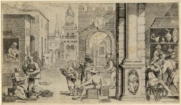  Francesco Curti  (Bologna, ) : Tavola da Le virt et Arti essercitate in Bologna.  Giovanni Maria Tamburini  (Bologna, 1575)  - Auction Graphics & Books - Libreria Antiquaria Gonnelli - Casa d'Aste - Gonnelli Casa d'Aste