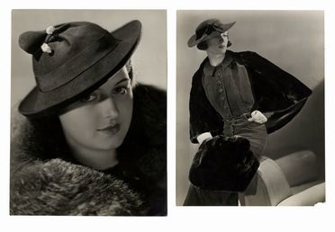  Georges Saad : 2 fotografie di modelle: 1) abito Maggy Rouff; 2) cappello Suzanne Farnier.  - Asta Grafica & Libri - Libreria Antiquaria Gonnelli - Casa d'Aste - Gonnelli Casa d'Aste