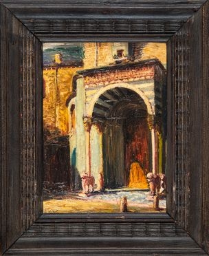  Alessandro Milesi  (Venezia, 1856 - Venezia, 1945) : Ingresso di palazzo.  - Auction Graphics & Books - Libreria Antiquaria Gonnelli - Casa d'Aste - Gonnelli Casa d'Aste