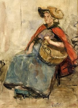  Giuseppe De Sanctis  (Napoli, 1858 - 1924) : Figura femminile.  - Asta Grafica & Libri - Libreria Antiquaria Gonnelli - Casa d'Aste - Gonnelli Casa d'Aste