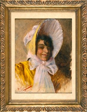  Pompeo Massani  (Firenze, 1850 - 1920) : Ritratto femminile con cappello.  - Asta Grafica & Libri - Libreria Antiquaria Gonnelli - Casa d'Aste - Gonnelli Casa d'Aste