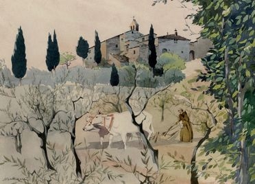  Marina Battigelli  (Il Cairo, 1896 - Firenze, 1979) : Il retro della Basilica di Assisi.  - Auction Graphics & Books - Libreria Antiquaria Gonnelli - Casa d'Aste - Gonnelli Casa d'Aste