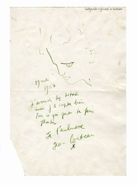  Cocteau Jean : Testo autografo con schizzo a matita.  - Asta Grafica & Libri - Libreria Antiquaria Gonnelli - Casa d'Aste - Gonnelli Casa d'Aste