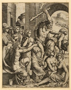  Maestro del Dado  (attivo a Roma,  - 1560) : Ercole per ordine di Apollo scaccia l'Invidia dal tempio delle Muse.  - Auction Graphics & Books - Libreria Antiquaria Gonnelli - Casa d'Aste - Gonnelli Casa d'Aste