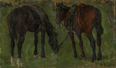  Ruggero Panerai  (Firenze, 1862 - Parigi, 1923) : Due cavalli.  - Asta Grafica & Libri - Libreria Antiquaria Gonnelli - Casa d'Aste - Gonnelli Casa d'Aste