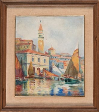  Fernando Riblet  (Firenze, 1873 - 1944) : Angolo del porto di Pirano.  - Asta Grafica & Libri - Libreria Antiquaria Gonnelli - Casa d'Aste - Gonnelli Casa d'Aste