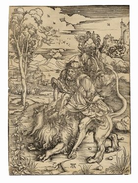  Albrecht Dürer  (Norimberga, 1471 - 1528) : Sansone squarcia la mascella del leone.  - Auction Graphics & Books - Libreria Antiquaria Gonnelli - Casa d'Aste - Gonnelli Casa d'Aste